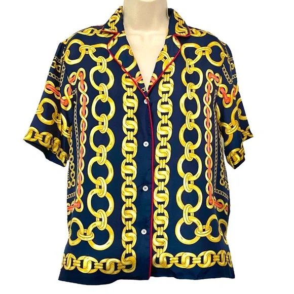 Sandro Paris New Mathias Silk Chain Print Button Down Blouse Medium Designer - Picture 5 of 16